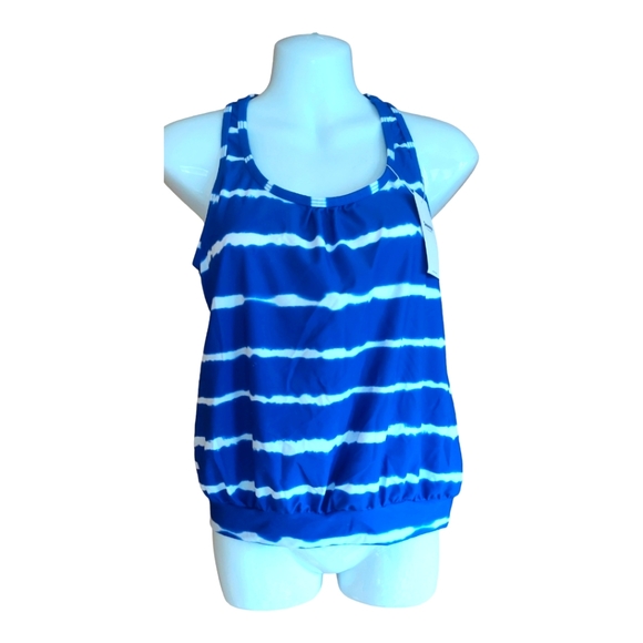 Swimwear Top Racerback Blue Stripes - Picture 1 of 4